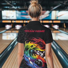 Load image into Gallery viewer, Custom Rainbow Flame Bowling Team Women Quarter-Zip Shirts, Colorful Bowling League Shirt IPHW8740