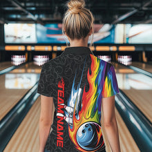 Load image into Gallery viewer, Custom Rainbow Flame Bowling Team Polo Shirts For Women, Colorful Bowling League Shirt IPHW8747