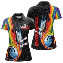 Load image into Gallery viewer, Custom Rainbow Flame Bowling Team Polo Shirts For Women, Colorful Bowling League Shirt IPHW8747