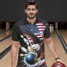 Load image into Gallery viewer, Custom American Flag Eagle Bowling Team Men Polo Shirts, Patriotic US Bowling League Shirt IPHW8752
