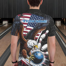 Load image into Gallery viewer, Custom American Flag Eagle Bowling Team Men Polo Shirts, Patriotic US Bowling League Shirt IPHW8752
