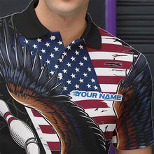 Load image into Gallery viewer, Custom American Flag Eagle Bowling Team Men Polo Shirts, Patriotic US Bowling League Shirt IPHW8752
