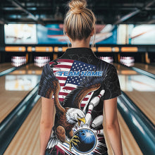 Load image into Gallery viewer, Custom American Flag Eagle Bowling Team Women Polo Shirt, Patriotic US Bowling League Shirt IPHW8752