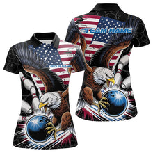 Load image into Gallery viewer, Custom American Flag Eagle Bowling Team Women Polo Shirt, Patriotic US Bowling League Shirt IPHW8752