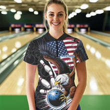 Load image into Gallery viewer, Custom American Flag Eagle Bowling Team Women Quarter-Zip Shirts, US Bowling League Shirt IPHW8752