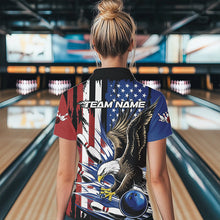 Load image into Gallery viewer, Custom American Flag Eagle Bowling Team Women Polo Shirt, Patriotic US Bowling League Shirt IPHW8753