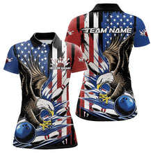 Load image into Gallery viewer, Custom American Flag Eagle Bowling Team Women Polo Shirt, Patriotic US Bowling League Shirt IPHW8753