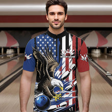 Load image into Gallery viewer, Custom American Flag Eagle Bowling Team Men Quarter-Zip Shirts, Patriotic US Bowling League Shirt IPHW8753