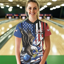 Load image into Gallery viewer, Custom American Flag Eagle Bowling Team Women Quarter-Zip Shirts, US Bowling League Shirt IPHW8753