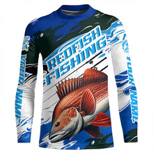 Load image into Gallery viewer, Custom Redfish Puppy Drum Long Sleeve Tournament Fishing Shirts, Redfish Fishing Jerseys | Blue Camo IPHW6231