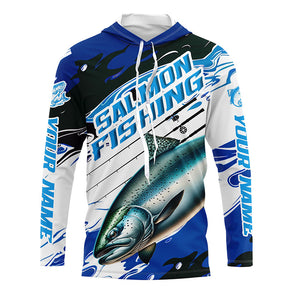 Custom Chinook Salmon Long Sleeve Tournament Fishing Shirts, King Salmon Fishing Jerseys | Blue Camo IPHW6233