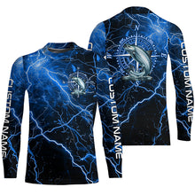 Load image into Gallery viewer, Black And Blue Thunder Lightning Chinook Salmon Fishing Custom Long Sleeve Saltwater Fishing Shirts IPHW6252