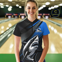 Load image into Gallery viewer, Custom Black And Blue Shark Bowling Jersey, Bowling Uniform Shark Women Quarter-Zip Shirt IPHW9000