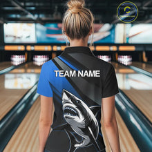 Load image into Gallery viewer, Custom Black And Blue Shark Bowling Jersey, Bowling Uniform Shark Women Quarter-Zip Shirt IPHW9000