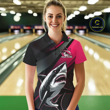 Load image into Gallery viewer, Custom Black And Pink Shark Bowling Jerseys, Bowling Team Uniform Shark Women Polo Shirts IPHW9001