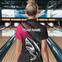 Load image into Gallery viewer, Custom Black And Pink Shark Bowling Jerseys, Bowling Team Uniform Shark Women Polo Shirts IPHW9001