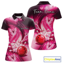 Load image into Gallery viewer, Custom Pink Butterfly Bowling Women Polo Shirts, Team Tournament Bowlers Outfit IPHW11112