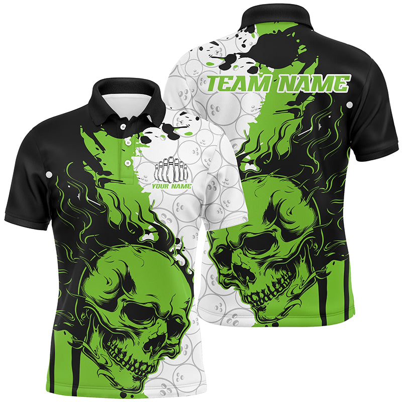 Personalized Multi-Color Flame Skull Bowling Team Shirts, Bowling Ball Pattern Bowling Jersey For Men And Women IPHW6567