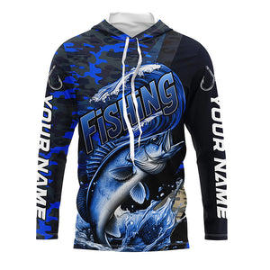 Custom Walleye Long Sleeve Fishing Shirts, Personalized Walleye Fishing Jersey | Blue Camo IPHW6873