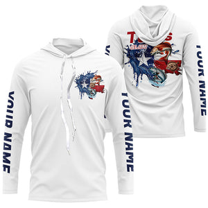 Custom Texas Slam Long Sleeve Fishing Shirts, Texas Trio Redfish, Trout, Flounder Fishing Shirts IPHW7054