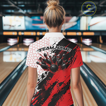 Custom Red Splatter Flame Bowling Women Quarter-Zip Shirt, Bowling Tournament Shirt IPHW12030