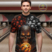 Load image into Gallery viewer, Custom Skull Bowling Men Quarter Zip Shirts Bowling League Team Jerseys Bowling Halloween Outfits IPHW5346
