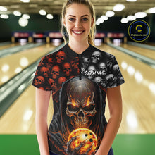 Load image into Gallery viewer, Custom Skull Bowling Womens Quarter Zip Shirts Bowling Team Jerseys Halloween Outfits IPHW5346