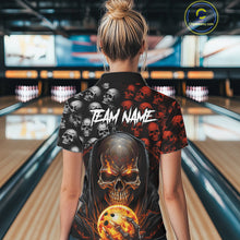 Load image into Gallery viewer, Custom Skull Bowling Womens Quarter Zip Shirts Bowling Team Jerseys Halloween Outfits IPHW5346
