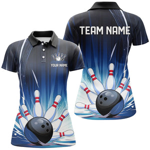 Black And Blue Custom Bowling Team Shirts For Men, Striking Bowling Jerseys IPHW7625