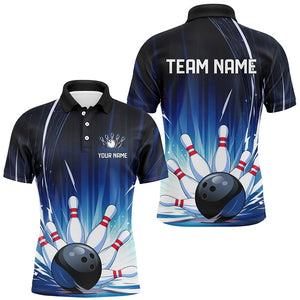 Black And Blue Custom Bowling Team Shirts For Men, Striking Bowling Jerseys IPHW7625