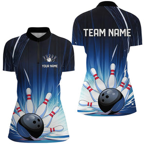 Black And Blue Custom Bowling Team Shirts For Men, Striking Bowling Jerseys IPHW7625