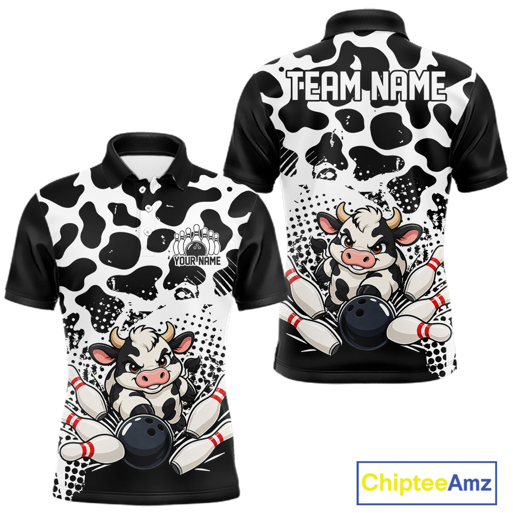 Custom Black And White Cute Funny Cow Men Polo Bowling Team Shirt Bowler Outfit IPHW12817