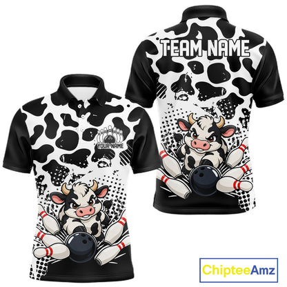 Custom Black And White Cute Funny Cow Men Polo Bowling Team Shirt Bowler Outfit IPHW12817