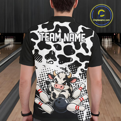 Custom Black And White Cute Funny Cow Men Polo Bowling Team Shirt Bowler Outfit IPHW12817