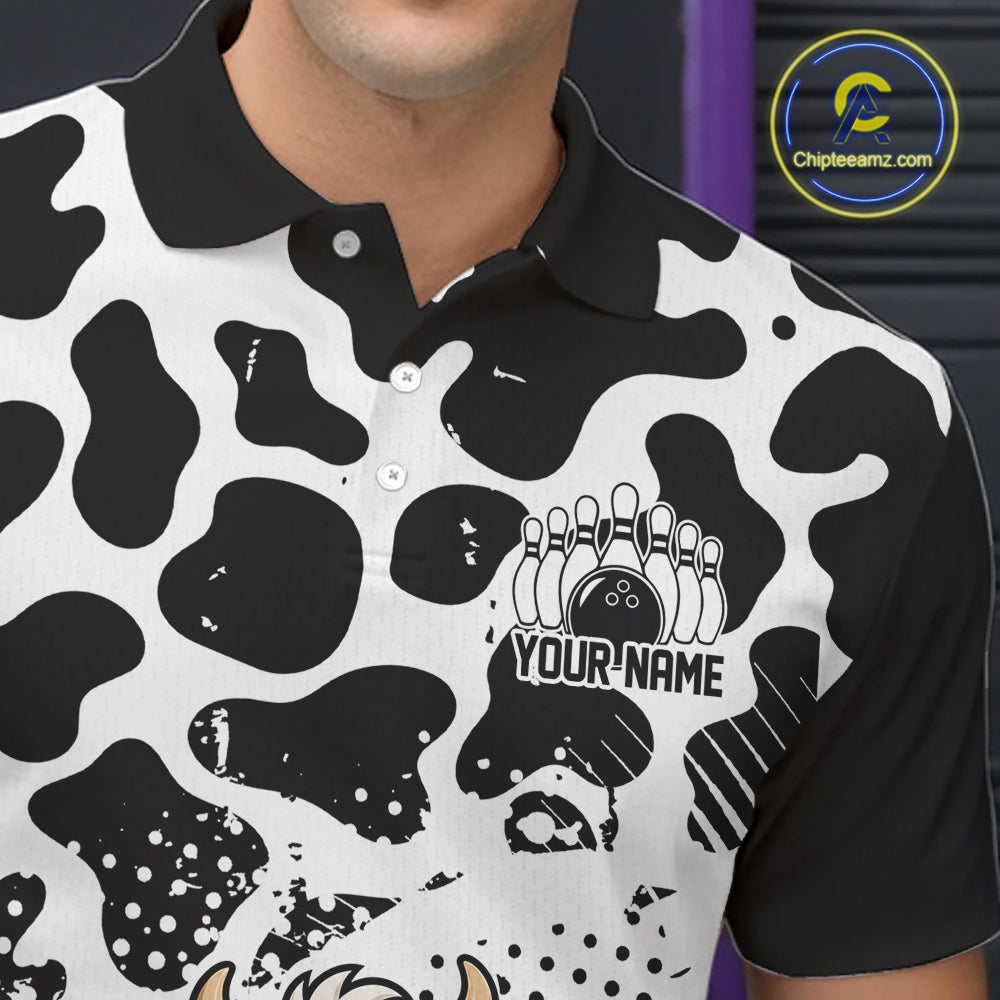 Custom Black And White Cute Funny Cow Men Polo Bowling Team Shirt Bowler Outfit IPHW12817