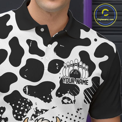 Custom Black And White Cute Funny Cow Men Polo Bowling Team Shirt Bowler Outfit IPHW12817