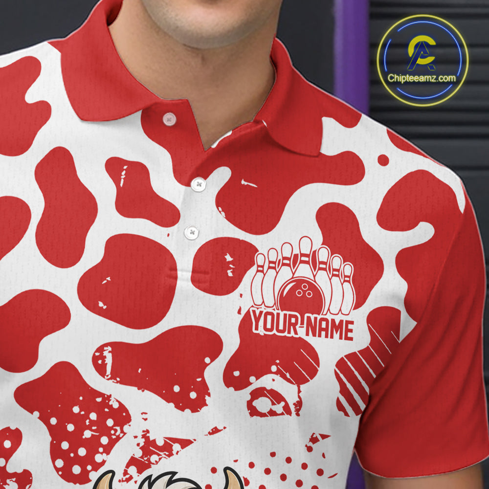 Custom White And Red Cute Funny Cow Men Polo Bowling Team Shirt Bowler Outfit IPHW12818