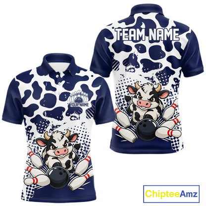 Custom White And Navy Cute Funny Cow Men Polo Bowling Team Shirt Bowler Outfit IPHW12819