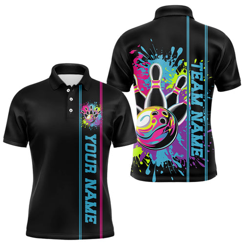 Custom Colorful Bowling Polo Shirts For Men, Splatter Bowling Team Shirt Bowler Outfit IPHW8034