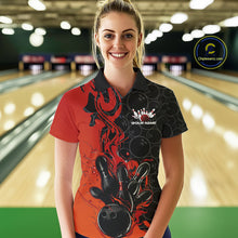 Load image into Gallery viewer, Custom Red Orange Fire Flame Bowling Team Women Polo Shirts, Bowling League Shirt IPHW10184