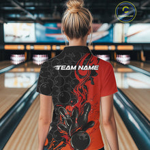 Load image into Gallery viewer, Custom Red Orange Fire Flame Bowling Team Women Polo Shirts, Bowling League Shirt IPHW10184