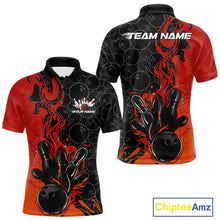 Load image into Gallery viewer, Custom Red Orange Fire Flame Bowling Team Men Polo Shirts, Bowling League Shirt IPHW10184