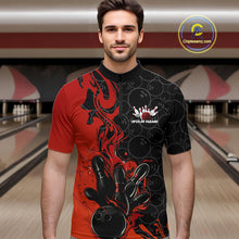 Load image into Gallery viewer, Custom Red Orange Fire Flame Bowling Team Men Quarter-Zip Shirts, Bowling League Shirt IPHW10184