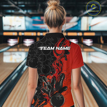 Load image into Gallery viewer, Custom Red Orange Fire Flame Bowling Team Women Quarter-Zip Shirts, Bowling League Shirt IPHW10184