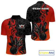 Load image into Gallery viewer, Custom Red Orange Fire Flame Bowling Team Men Quarter-Zip Shirts, Bowling League Shirt IPHW10184