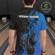 Load image into Gallery viewer, Custom Black And Blue Fire Flame Bowling Team Men Polo Shirts, Bowling League Shirt IPHW10185