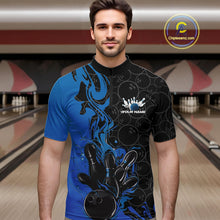 Load image into Gallery viewer, Custom Black And Blue Fire Flame Bowling Team Men Quarter-Zip Shirts, Bowling League Shirt IPHW10185