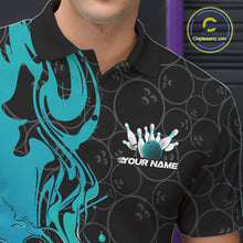 Load image into Gallery viewer, Custom Black And Blue Fire Flame Bowling Team Men Polo Shirts, Bowling League Shirt IPHW10186