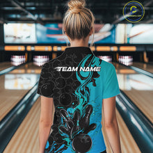 Load image into Gallery viewer, Custom Black And Blue Fire Flame Bowling Women Quarter-Zip Shirts, Bowling League Shirt IPHW10186