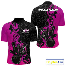Load image into Gallery viewer, Custom Pink Purple Fire Flame Bowling Team Men Quarter-Zip Shirts, Bowling League Shirt IPHW10187
